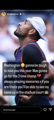 Screenshot of Nick Kyrgios' Instagram story.